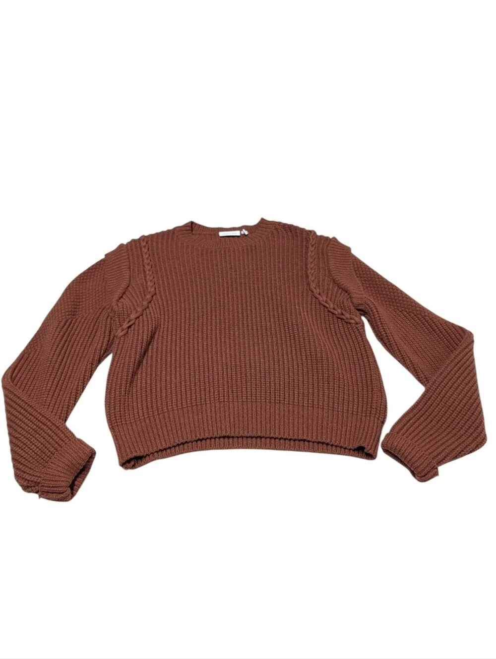 Willow + Root Womens Rust Cable Detail Waffle Knit Flatter Shoulder Sweater  L